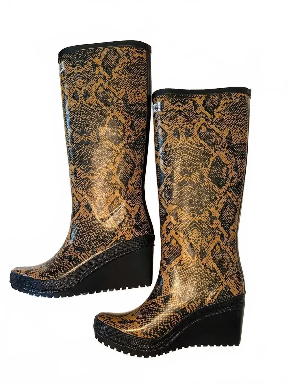 Wedge Welly Snakeskin Pattern Wedge Rubber Boots 5